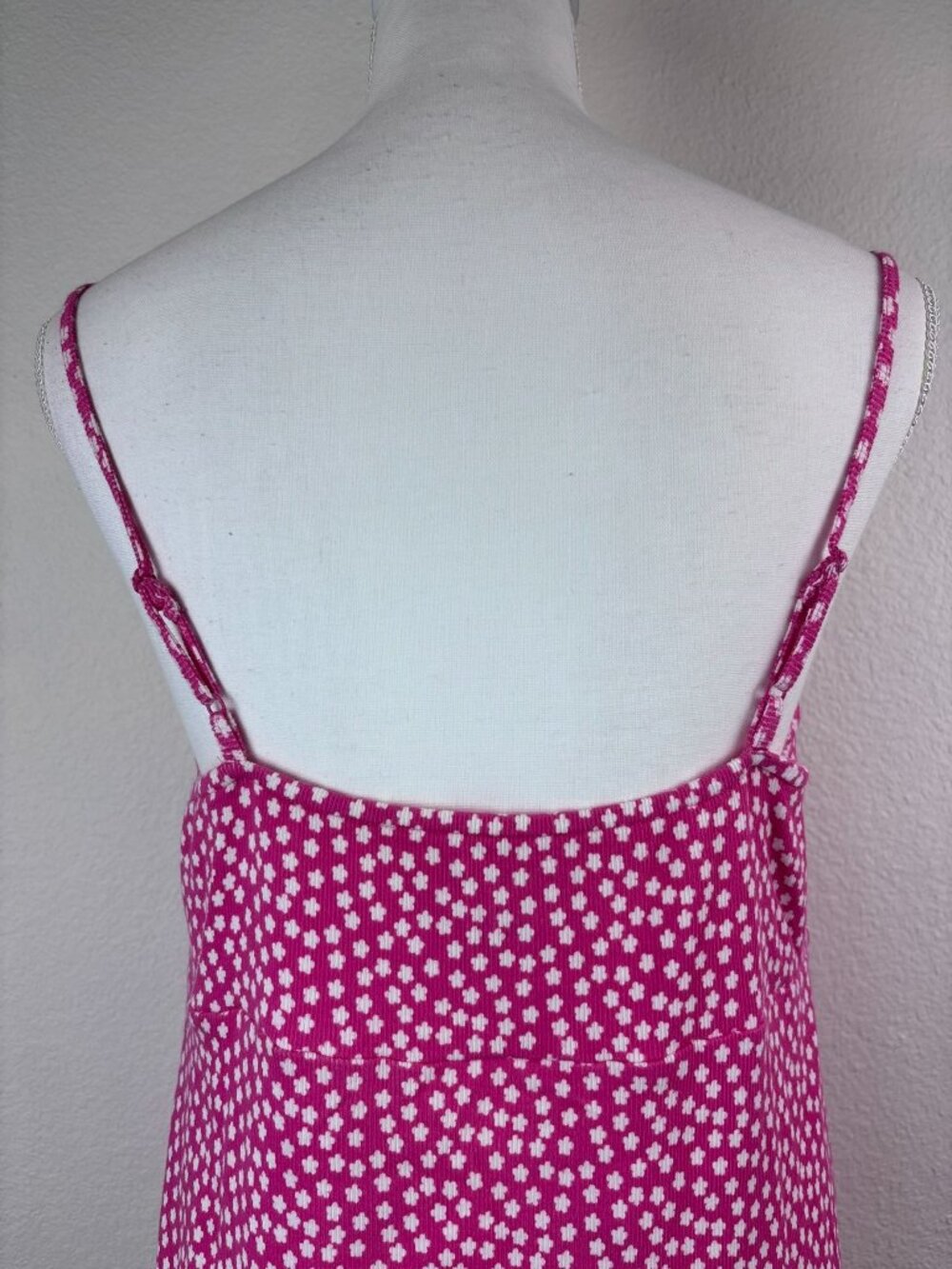 American Eagle XL hot pink ditzy floral‎ ribbed a-line mini sundress cottagecore - Picture 5 of 7